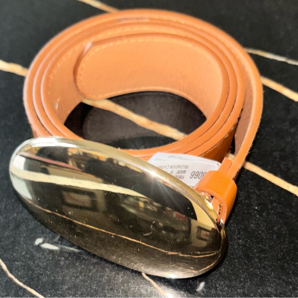 Tan Leather Belt with Gold Buckle